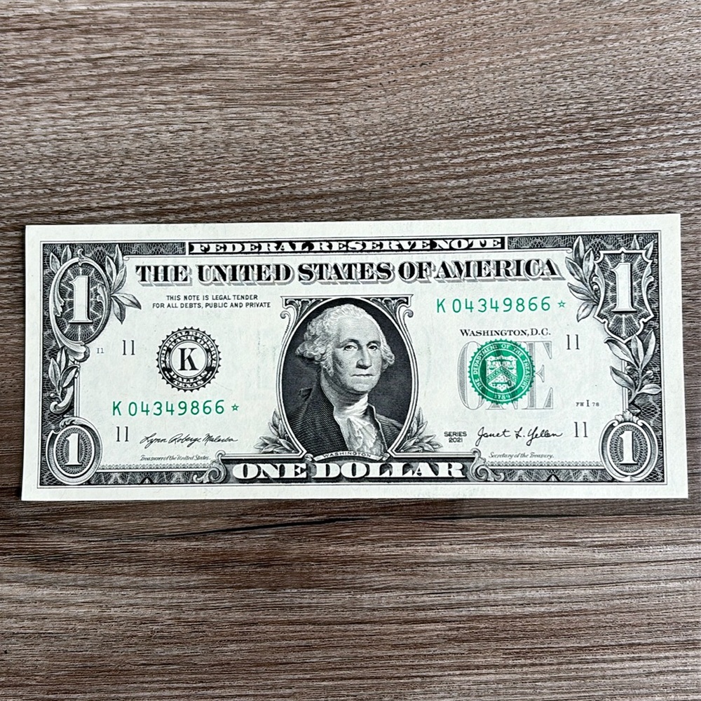 $1 Star Note 2021 One Dollar Bill Federal Reserve Money Fancy Low Serial Number